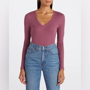 Madewell Brightside Finerib V-Neck Long-Sleeve Tee